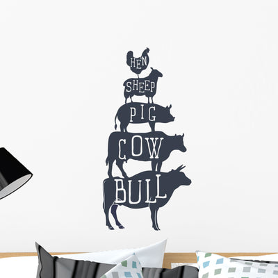 Delicious Rustic Farm Animals Wall Decal shown on a wall