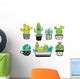 Cute Kawaii Succulent Cactus Wall Decal Sticker Set
