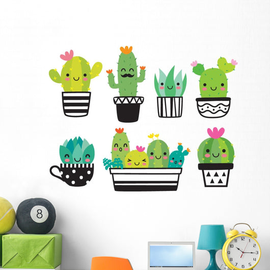 cute succulent stickers Cute Kawaii Succulent Cactus Wall Decal Sticker Set