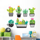 Cute Kawaii Succulent Cactus Wall Decal Sticker Set