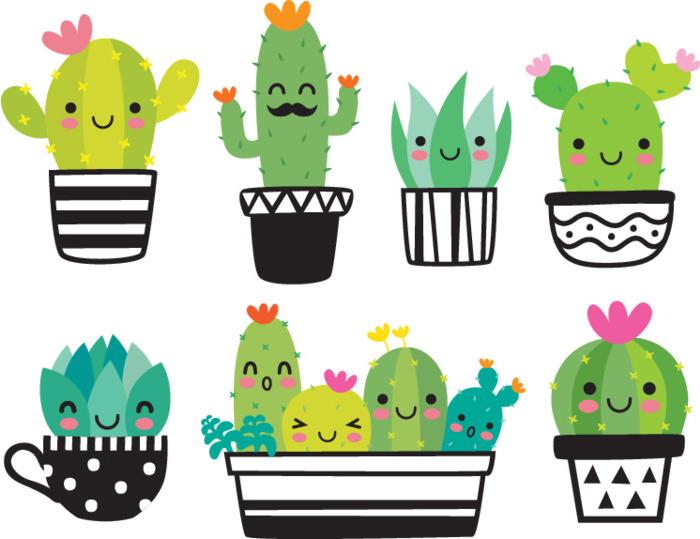 cute succulent Cute Kawaii Succulent Cactus Wall Decal Sticker Set