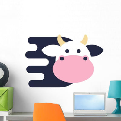 Fast Flying Tech Cow Wall Decal shown on a wall