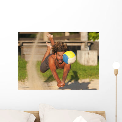 Man Diving for Beach Wall Mural shown on a wall