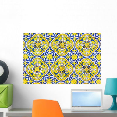 Texture Portuguese Tiles shown on a wall