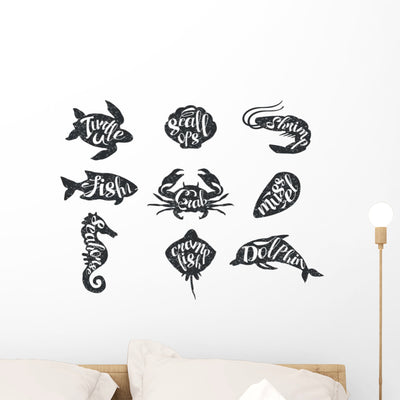 Vintage Set Hand Drawn Wall Decal Sticker Set shown on a wall