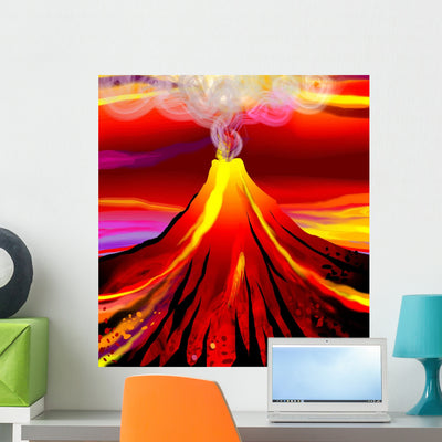 Lava Flow Volcano Wall Mural shown on a wall