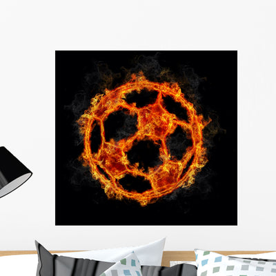 Soccer Ball Fire Wall Mural shown on a wall