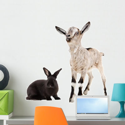 Little Goat and Rabbit Wall Decal Sticker Set shown on a wall