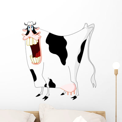 Funny Cow Wall Decal shown on a wall