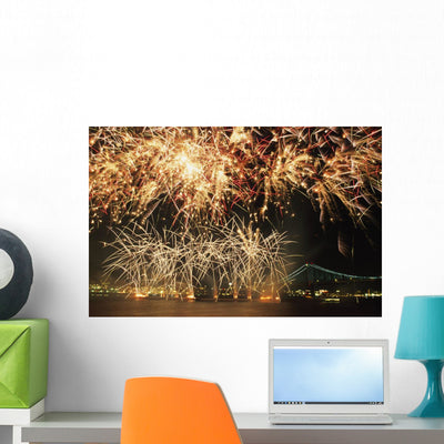 Fireworks over Harbour Wall Mural shown on a wall