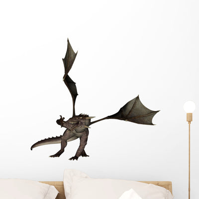 Flying Western Dragon Wall Decal shown on a wall