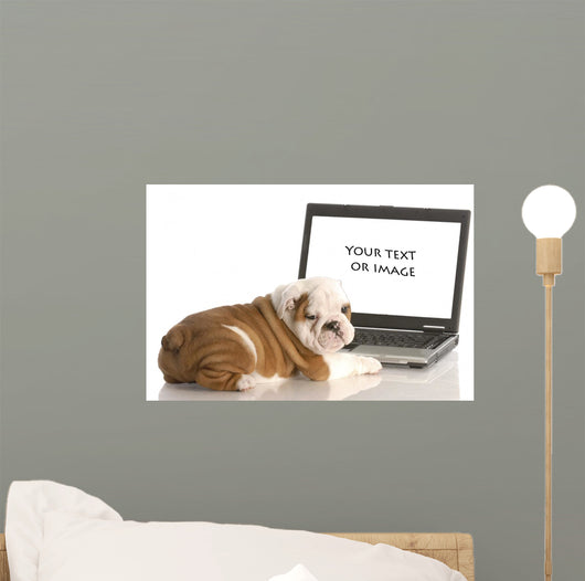 English Bulldog Puppy Working on Computer Wall Decal