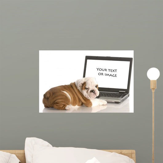 English Bulldog Puppy Working on Computer Wall Decal