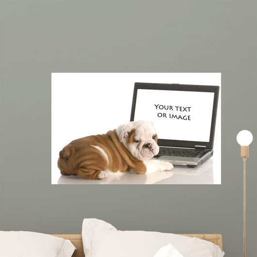 English Bulldog Puppy Working on Computer Wall Decal