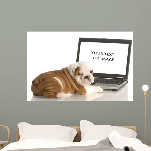 English Bulldog Puppy Working on Computer Wall Decal