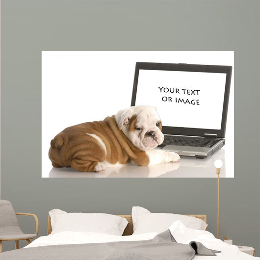 English Bulldog Puppy Working on Computer Wall Decal