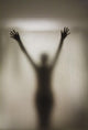 Silhouette Of A Nude Woman Behind The Glass Door Of A Shower Stall Wall Mural