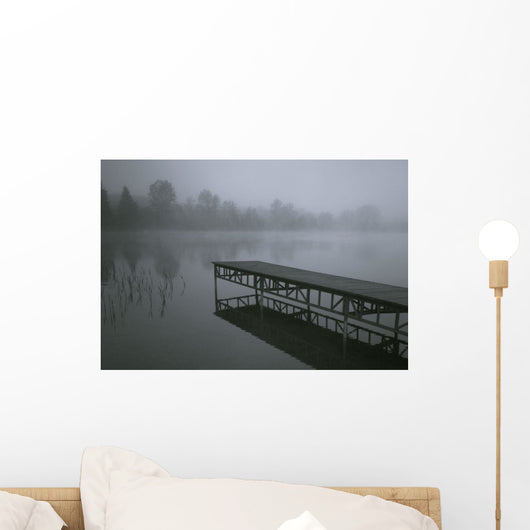 Dock With Fog Over Lake Wall Mural
