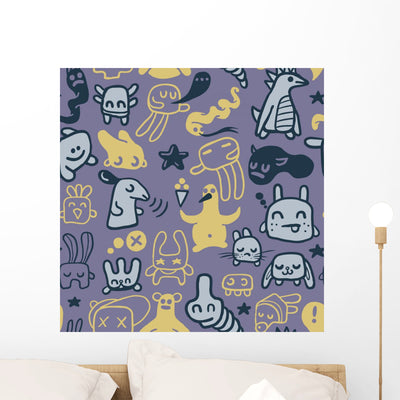 Seamless Funny Doodles Wall Decal shown on a wall