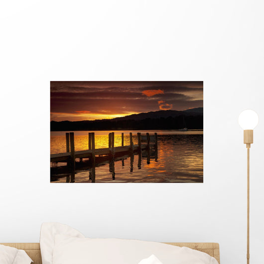 Sunset Over Dock At Lake Windermere Wall Mural