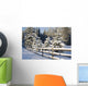 Snow-Covered Evergreens And Rustic Fence Wall Mural