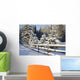 Snow-Covered Evergreens And Rustic Fence Wall Mural