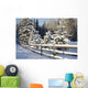 Snow-Covered Evergreens And Rustic Fence Wall Mural