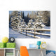 Snow-Covered Evergreens And Rustic Fence Wall Mural