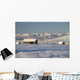 Snow Covered Log Cabin And Hay Bales Wall Mural