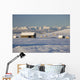 Snow Covered Log Cabin And Hay Bales Wall Mural