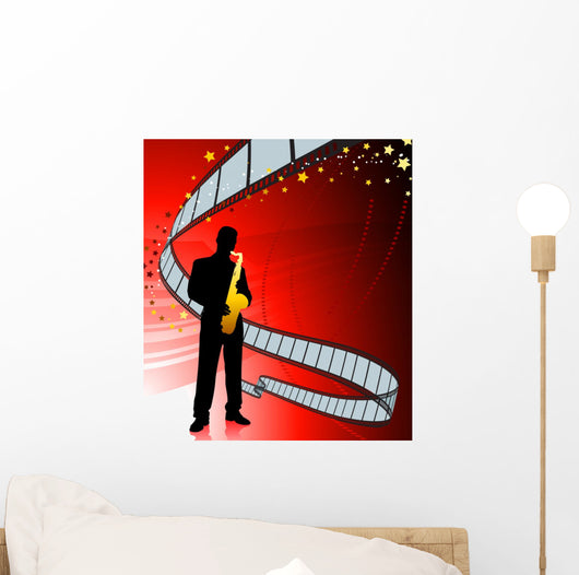 Saxophone player on film reel background Wall Mural