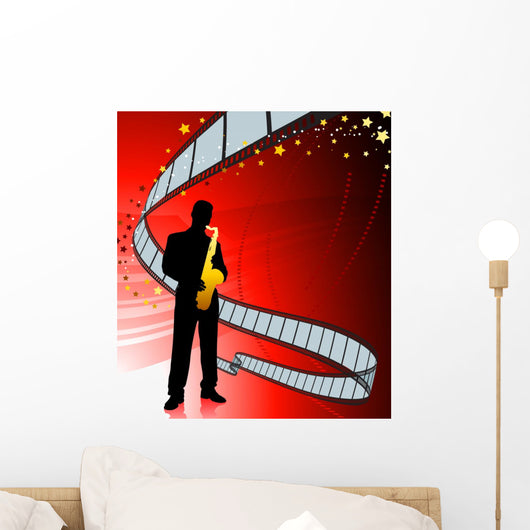 Saxophone player on film reel background Wall Mural