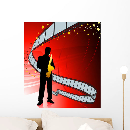 Saxophone player on film reel background Wall Mural