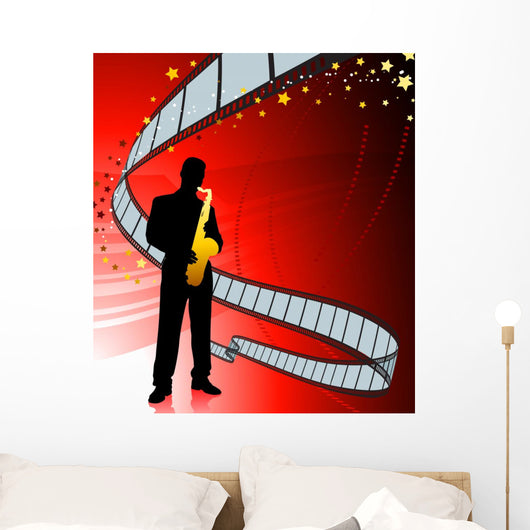 Saxophone player on film reel background Wall Mural