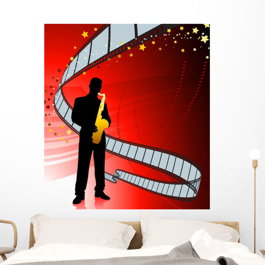 Saxophone player on film reel background Wall Mural