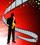 Saxophone player on film reel background Wall Mural