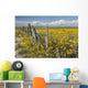 Wildflowers Surround Rustic Barb Wire Fence Wall Mural
