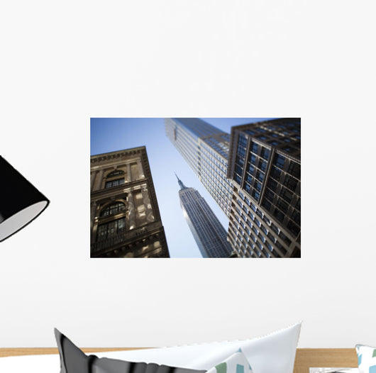 Tilt shift lens image - looking up at Sykscrapers in Manhattan Wall Mural