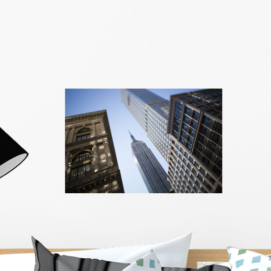 Tilt shift lens image - looking up at Sykscrapers in Manhattan Wall Mural