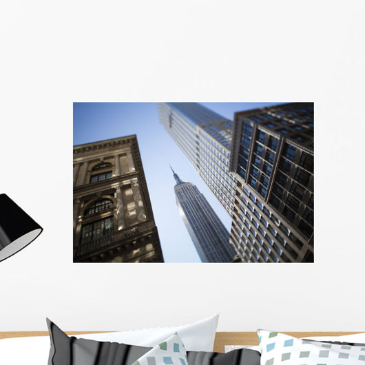 Tilt shift lens image - looking up at Sykscrapers in Manhattan Wall Mural