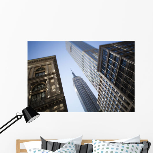 Tilt shift lens image - looking up at Sykscrapers in Manhattan Wall Mural