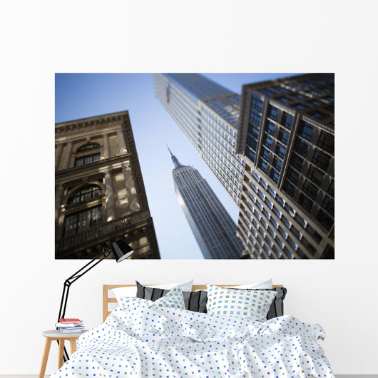 Tilt shift lens image - looking up at Sykscrapers in Manhattan Wall Mural