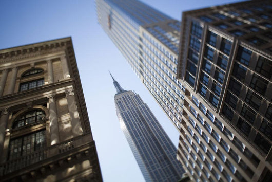 Tilt shift lens image - looking up at Sykscrapers in Manhattan Wall Mural