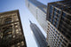Tilt shift lens image - looking up at Sykscrapers in Manhattan Wall Mural