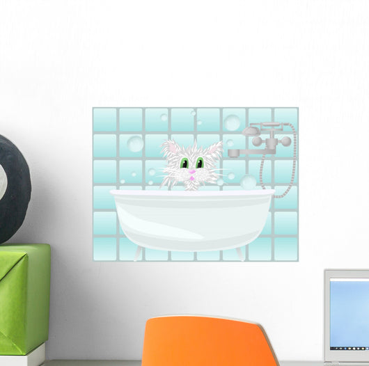 Cat taking bath Wall Mural