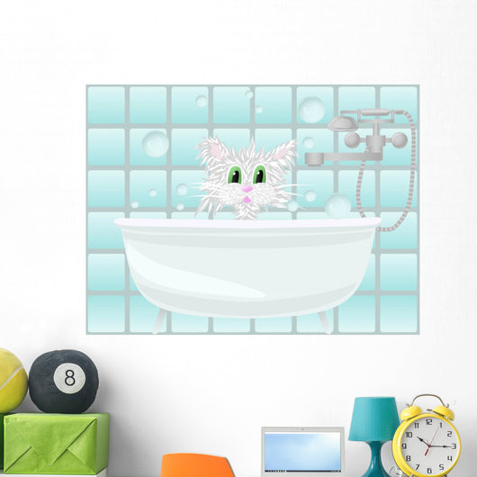 Cat taking bath Wall Mural