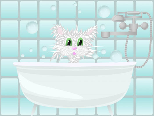 Cat taking bath Wall Mural