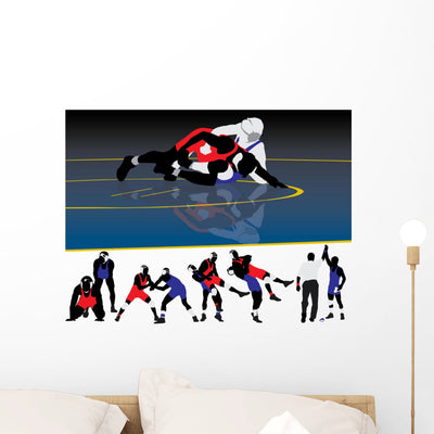 Wrestling Silhouette Vectors shown on a wall