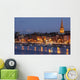 Boats Moored On River Suir At City Waterfront At Night Wall Mural