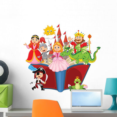 Children's Fantasy Book Reading Wall Decal shown on a wall